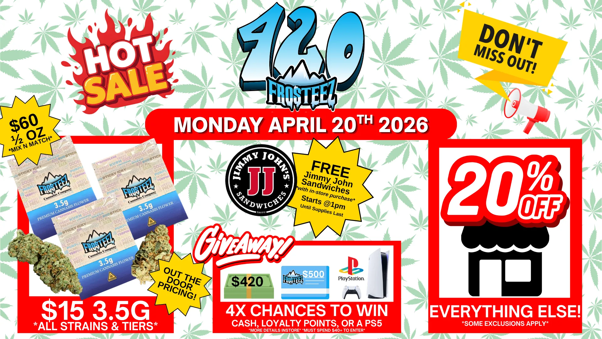 420 deals Montana Frosteez Cannabis Dispensary April 20 2026 weed specials